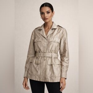 Authentic Hermes Raw Silk Notched Collar Belted jacket Size 36